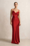 Spaghetti Strap Satin Sheath Bridesmaid Dress in Spice - KissProm Bridesmaid Dresses