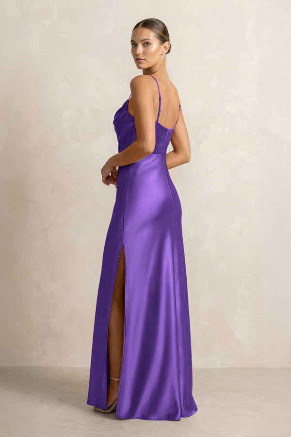 Spaghetti Strap Satin Sheath Bridesmaid Dress in Tahiti - KissProm Bridesmaid Dresses