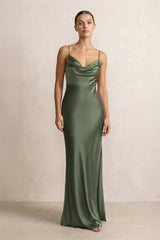 Spaghetti Strap Satin Sheath Bridesmaid Dress in Thyme - KissProm Bridesmaid Dresses