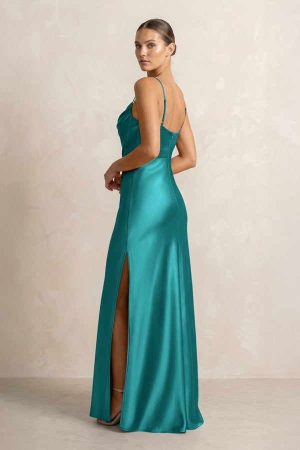 Spaghetti Strap Satin Sheath Bridesmaid Dress in Turquoise - KissProm Bridesmaid Dresses