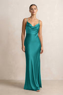 Spaghetti Strap Satin Sheath Bridesmaid Dress in Turquoise - KissProm Bridesmaid Dresses