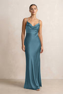 Spaghetti Strap Satin Sheath Bridesmaid Dress in Twilight - KissProm Bridesmaid Dresses