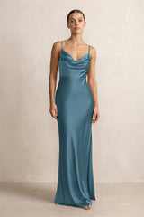 Spaghetti Strap Satin Sheath Bridesmaid Dress in Twilight - KissProm Bridesmaid Dresses