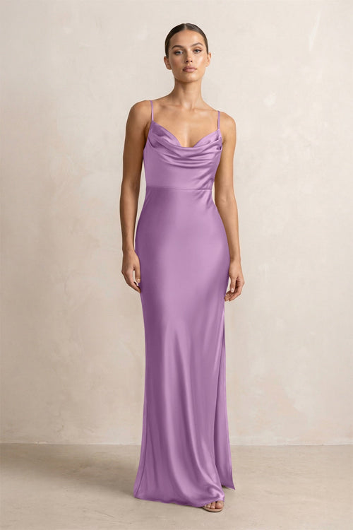 Spaghetti Strap Satin Sheath Bridesmaid Dress in Vintage Mauve - KissProm Bridesmaid Dresses