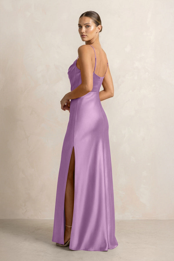 Spaghetti Strap Satin Sheath Bridesmaid Dress in Vintage Mauve - KissProm Bridesmaid Dresses