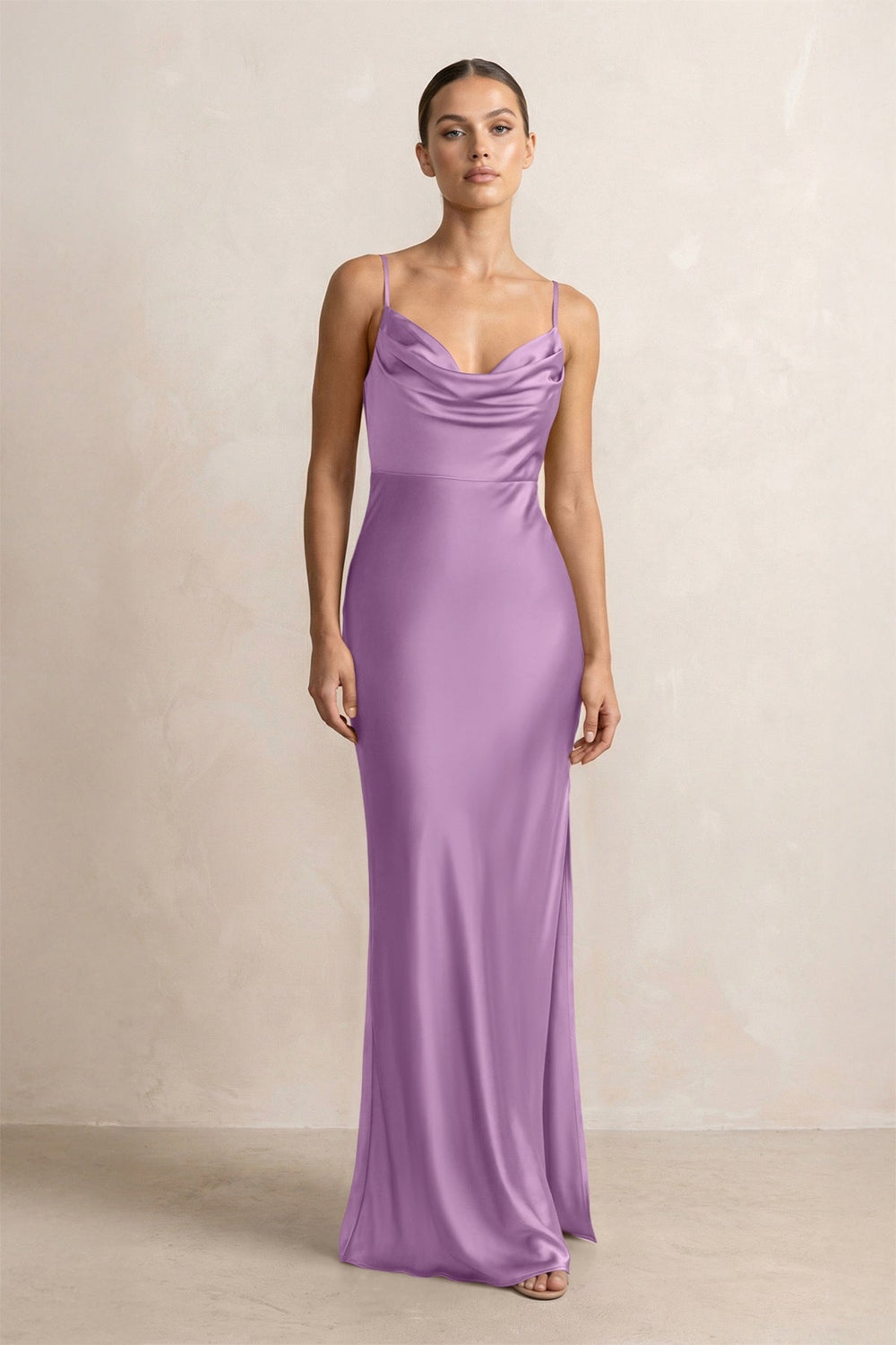 Spaghetti Strap Satin Sheath Bridesmaid Dress in Vintage Mauve - KissProm Bridesmaid Dresses