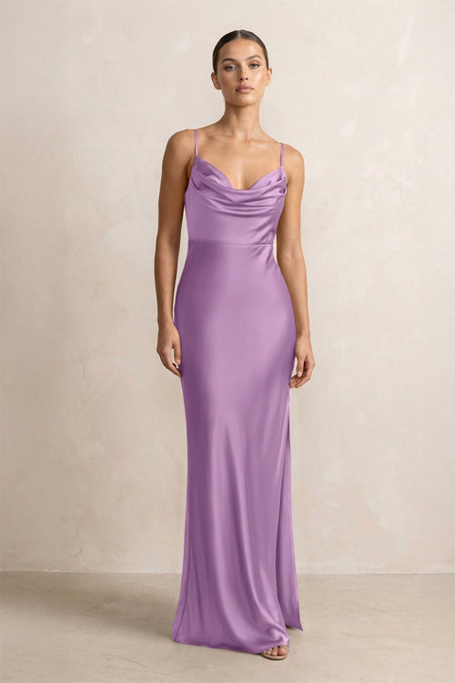 Spaghetti Strap Satin Sheath Bridesmaid Dress in Vintage Mauve - KissProm Bridesmaid Dresses