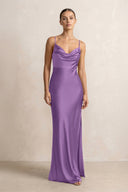 Spaghetti Strap Satin Sheath Bridesmaid Dress in Wisteria - KissProm Bridesmaid Dresses
