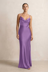Spaghetti Strap Satin Sheath Bridesmaid Dress in Wisteria - KissProm Bridesmaid Dresses