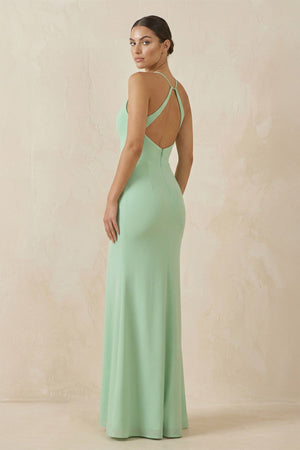 Spaghetti Strap Sheath Chiffon Bridesmaid Dress With Slit - KissProm Bridesmaid Dresses