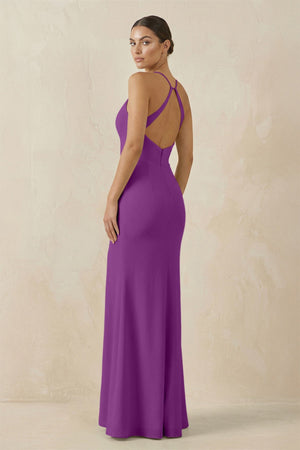 Spaghetti Strap Sheath Chiffon Bridesmaid Dress With Slit in Amethyst - KissProm Bridesmaid Dresses