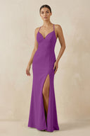 Spaghetti Strap Sheath Chiffon Bridesmaid Dress With Slit in Amethyst - KissProm Bridesmaid Dresses