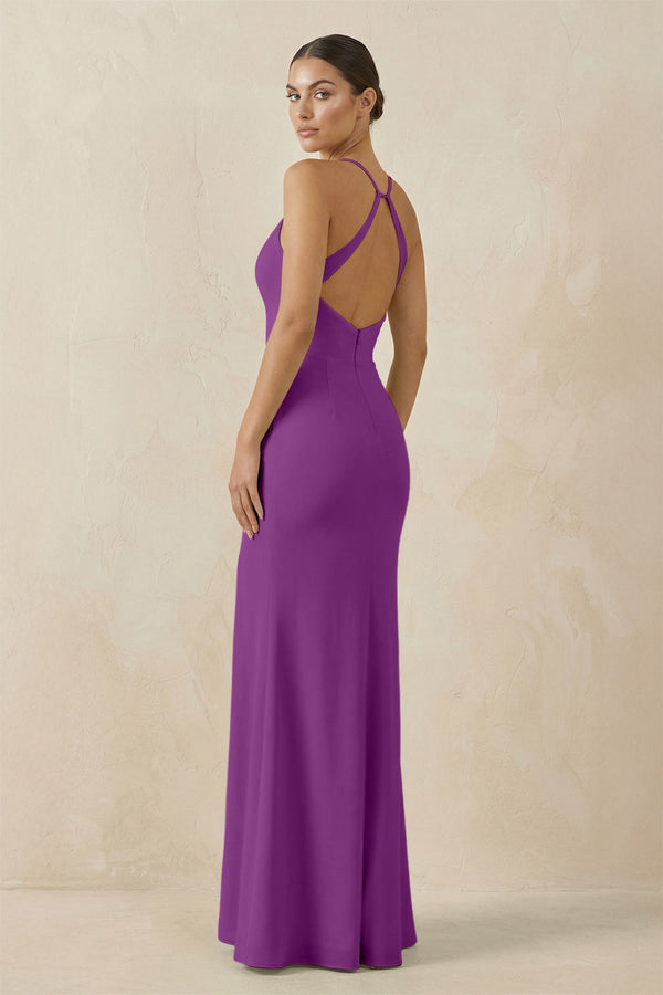 Spaghetti Strap Sheath Chiffon Bridesmaid Dress With Slit in Amethyst - KissProm Bridesmaid Dresses