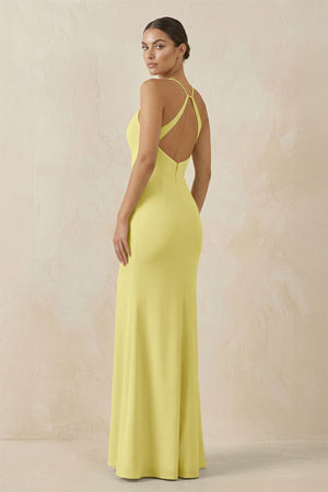 Spaghetti Strap Sheath Chiffon Bridesmaid Dress With Slit in Buttercup - KissProm Bridesmaid Dresses