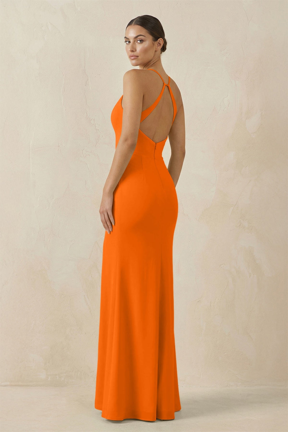 Spaghetti Strap Sheath Chiffon Bridesmaid Dress With Slit in Cinnamon - KissProm Bridesmaid Dresses