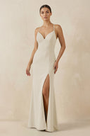 Spaghetti Strap Sheath Chiffon Bridesmaid Dress With Slit in Dove Gray - KissProm Bridesmaid Dresses
