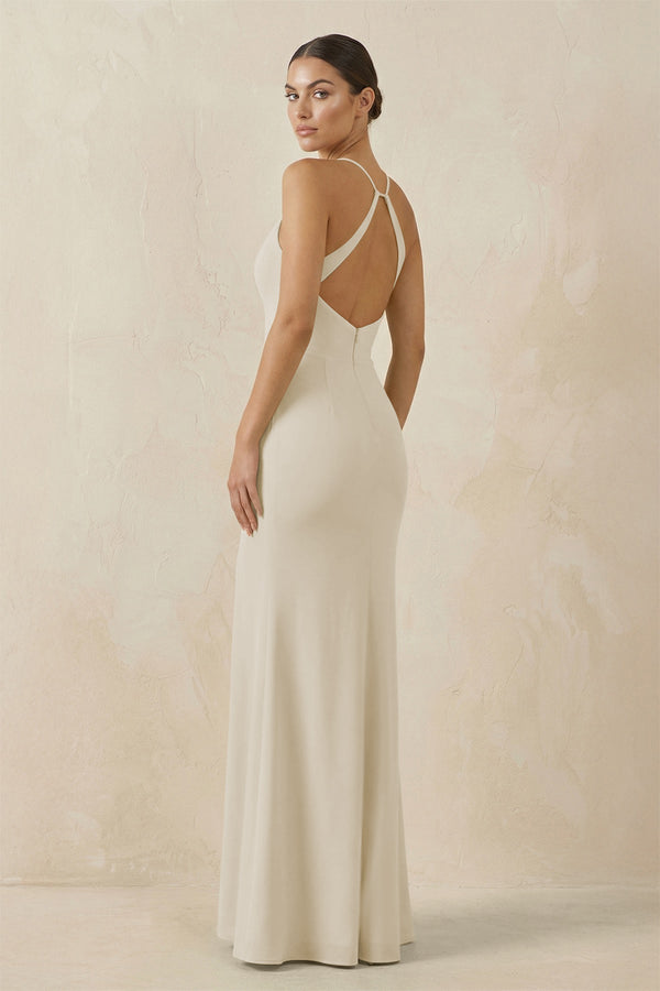 Spaghetti Strap Sheath Chiffon Bridesmaid Dress With Slit in Dove Gray - KissProm Bridesmaid Dresses