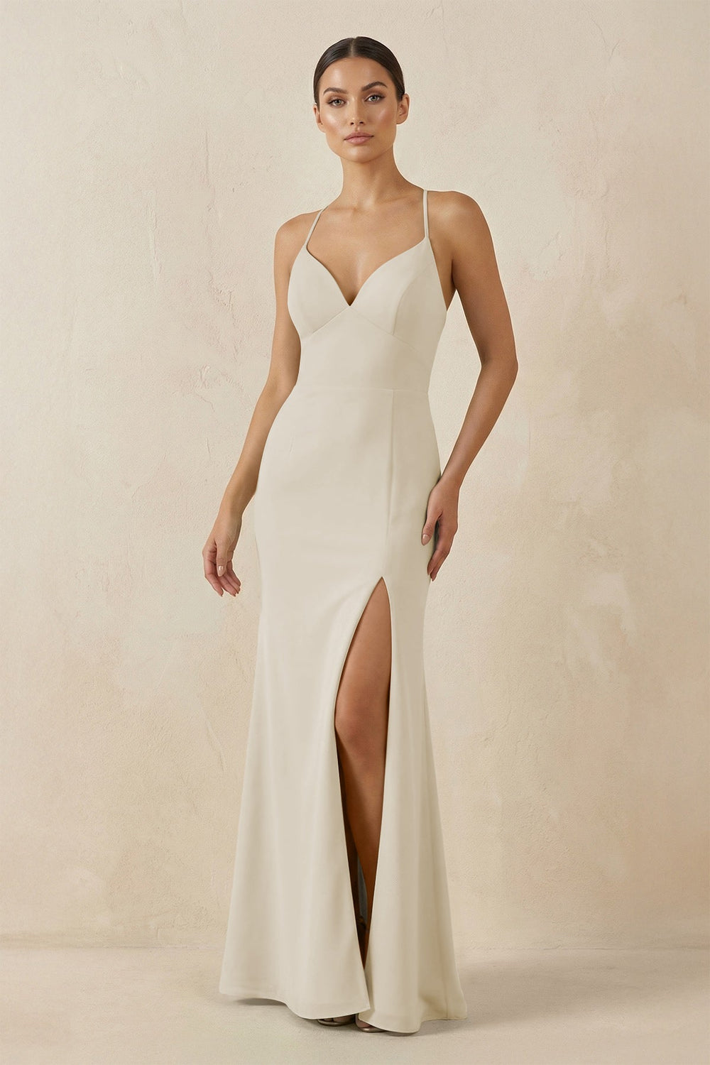 Spaghetti Strap Sheath Chiffon Bridesmaid Dress With Slit in Dove Gray - KissProm Bridesmaid Dresses