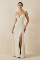 Spaghetti Strap Sheath Chiffon Bridesmaid Dress With Slit in Dove Gray - KissProm Bridesmaid Dresses