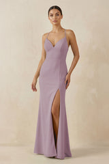 Spaghetti Strap Sheath Chiffon Bridesmaid Dress With Slit in Dusk - KissProm Bridesmaid Dresses