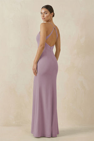 Spaghetti Strap Sheath Chiffon Bridesmaid Dress With Slit in Dusk - KissProm Bridesmaid Dresses
