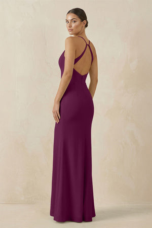 Spaghetti Strap Sheath Chiffon Bridesmaid Dress With Slit in Fig - KissProm Bridesmaid Dresses