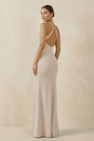 Spaghetti Strap Sheath Chiffon Bridesmaid Dress With Slit in Frost - KissProm Bridesmaid Dresses