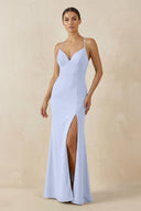 Spaghetti Strap Sheath Chiffon Bridesmaid Dress With Slit in Ice - KissProm Bridesmaid Dresses