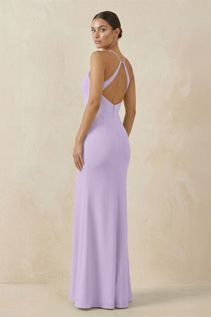 Spaghetti Strap Sheath Chiffon Bridesmaid Dress With Slit in Lavender - KissProm Bridesmaid Dresses