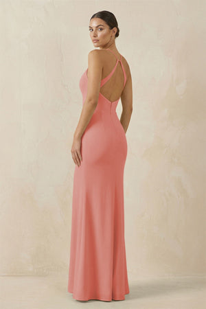 Spaghetti Strap Sheath Chiffon Bridesmaid Dress With Slit in Mulberry - KissProm Bridesmaid Dresses
