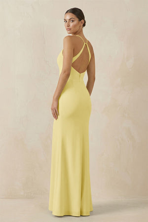 Spaghetti Strap Sheath Chiffon Bridesmaid Dress With Slit in Pastel Yellow - KissProm Bridesmaid Dresses