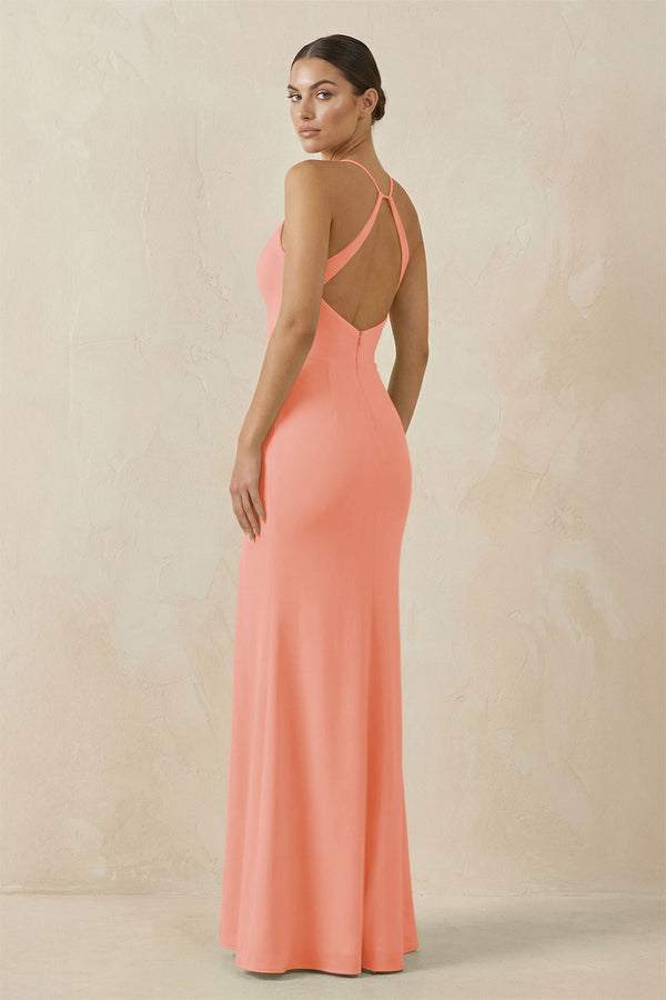 Spaghetti Strap Sheath Chiffon Bridesmaid Dress With Slit in Rosette - KissProm Bridesmaid Dresses
