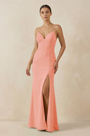 Spaghetti Strap Sheath Chiffon Bridesmaid Dress With Slit in Rosette - KissProm Bridesmaid Dresses