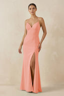 Spaghetti Strap Sheath Chiffon Bridesmaid Dress With Slit in Rosette - KissProm Bridesmaid Dresses