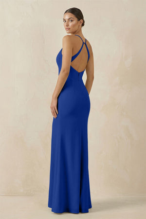 Spaghetti Strap Sheath Chiffon Bridesmaid Dress With Slit in Royal Blue - KissProm Bridesmaid Dresses