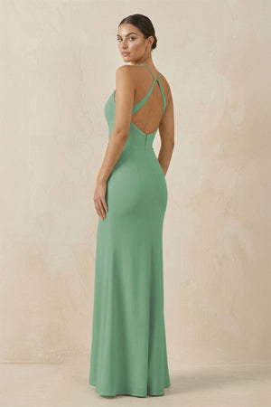 Spaghetti Strap Sheath Chiffon Bridesmaid Dress With Slit in Sea Glass - KissProm Bridesmaid Dresses