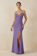Spaghetti Strap Sheath Chiffon Bridesmaid Dress With Slit in Tahiti - KissProm Bridesmaid Dresses