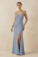 Spaghetti Strap Sheath Chiffon Bridesmaid Dress With Slit in Twilight - KissProm Bridesmaid Dresses