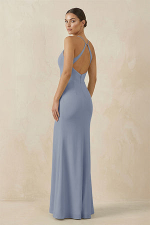 Spaghetti Strap Sheath Chiffon Bridesmaid Dress With Slit in Twilight - KissProm Bridesmaid Dresses