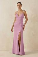 Spaghetti Strap Sheath Chiffon Bridesmaid Dress With Slit in Vintage Mauve - KissProm Bridesmaid Dresses
