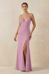 Spaghetti Strap Sheath Chiffon Bridesmaid Dress With Slit in Vintage Mauve - KissProm Bridesmaid Dresses