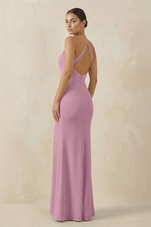 Spaghetti Strap Sheath Chiffon Bridesmaid Dress With Slit in Vintage Mauve - KissProm Bridesmaid Dresses