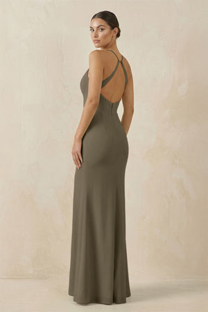 Spaghetti Strap Sheath Chiffon Bridesmaid Dress With Slit in Willow Green - KissProm Bridesmaid Dresses