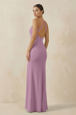 Spaghetti Strap Sheath Chiffon Bridesmaid Dress With Slit in Wisteria - KissProm Bridesmaid Dresses