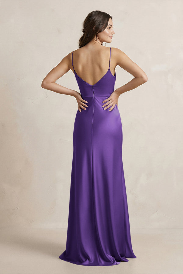 Spaghetti Strap Sheath Satin Bridesmaid Dress in Amethyst - KissProm Bridesmaid Dresses