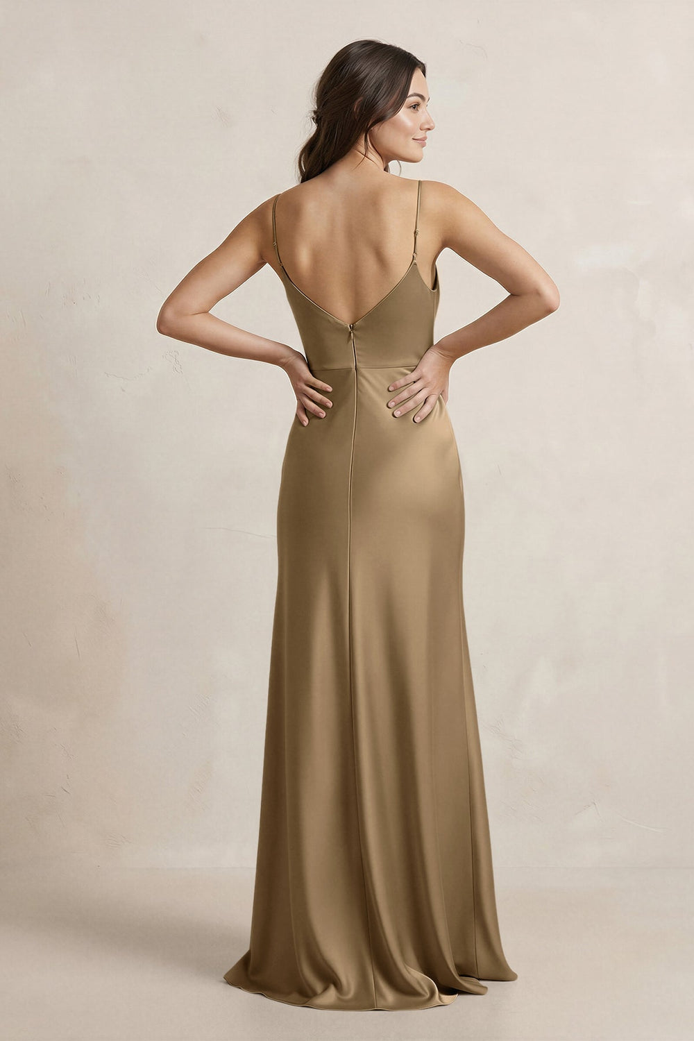 Spaghetti Strap Sheath Satin Bridesmaid Dress in Apple Cinnamon - KissProm Bridesmaid Dresses