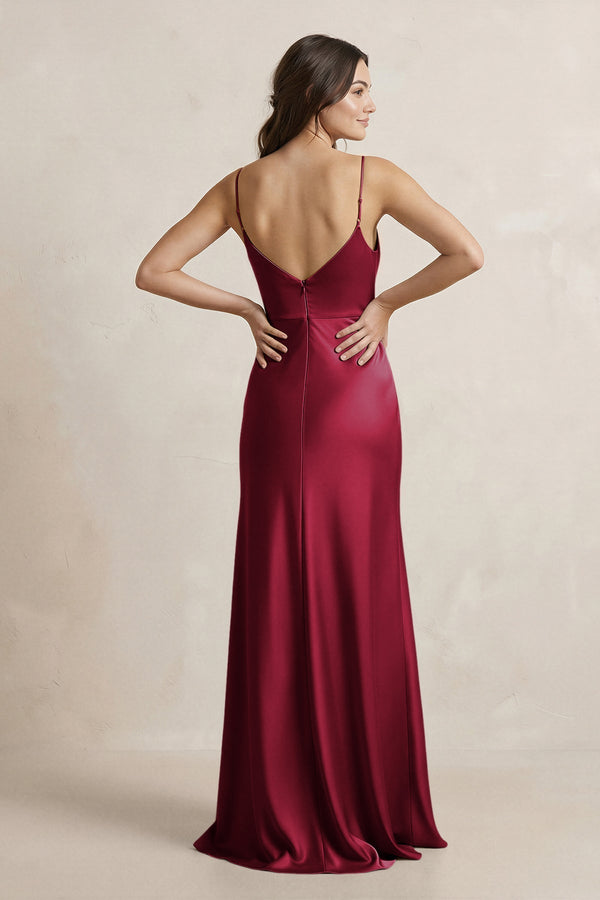 berry satin bridesmaid dress Veronica Satin Floral Print Dress