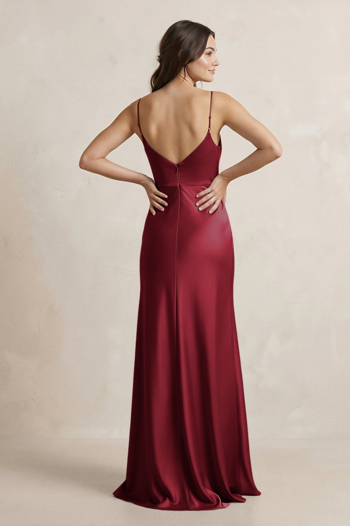 burgundy satin bridesmaid dress Mismatched Burgundy Satin Mermaid Long Side Slit Custom Bridesmaid Dresses  , BN1213 main image 1