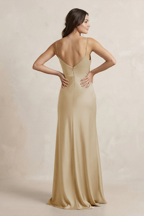 Spaghetti Strap Sheath Satin Bridesmaid Dress in Champagne Spaghetti Strap Sheath Satin Bridesmaid Dress in Champagne