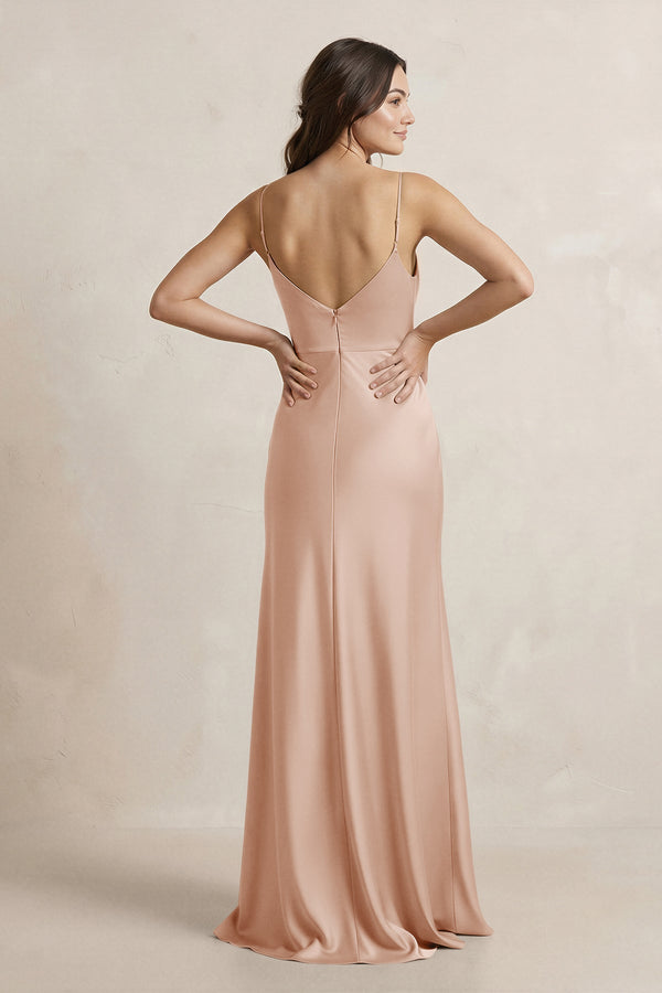 Spaghetti Strap Sheath Satin Bridesmaid Dress in Champagne Rose